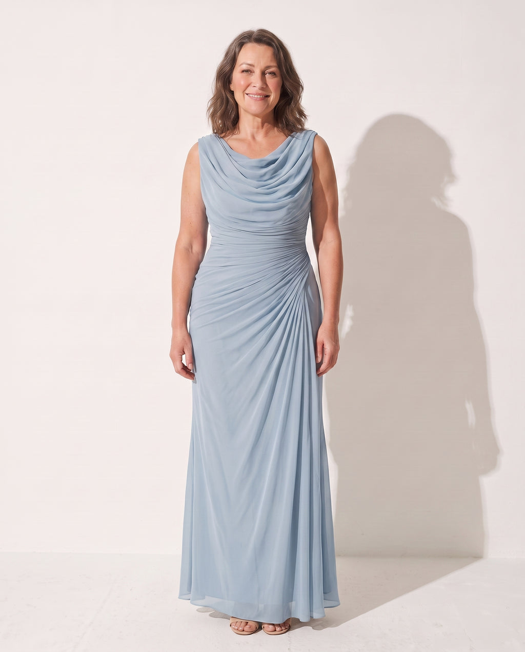 Vivienne | Long Sleeve Wedding Guest Dresses Cowl Neck Maxi — Sky Blue