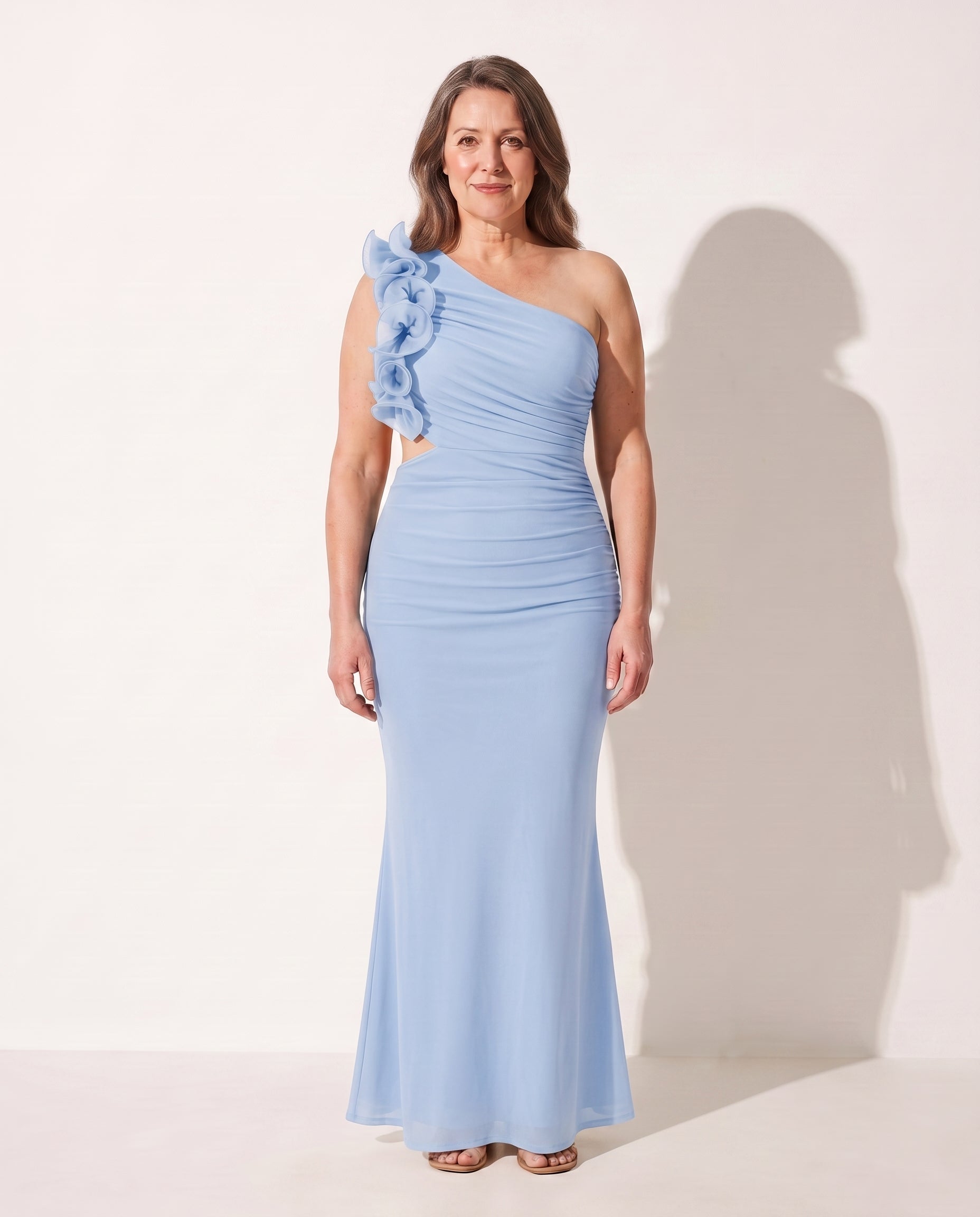 Bryony | Wedding Guest Dresses With Sleeves Ruffle Maxi — Sky Blue