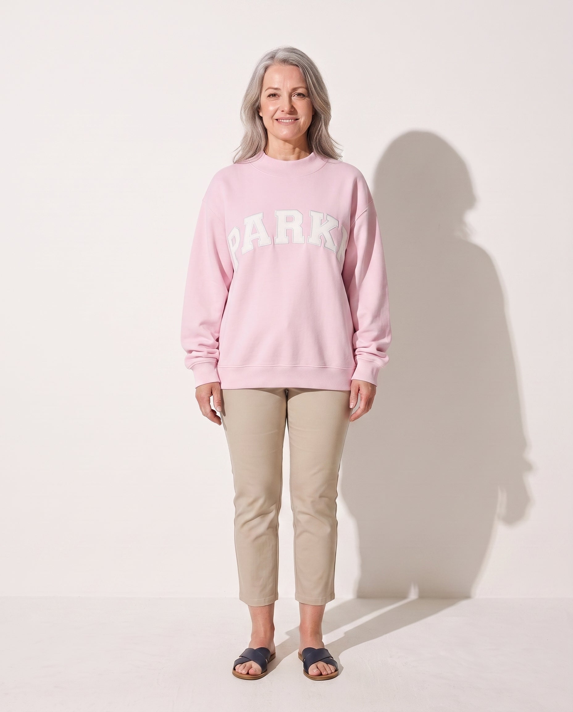 Cordelia | Women Varsity Jacket With Chenille Lettering — Soft Pink with White Letters