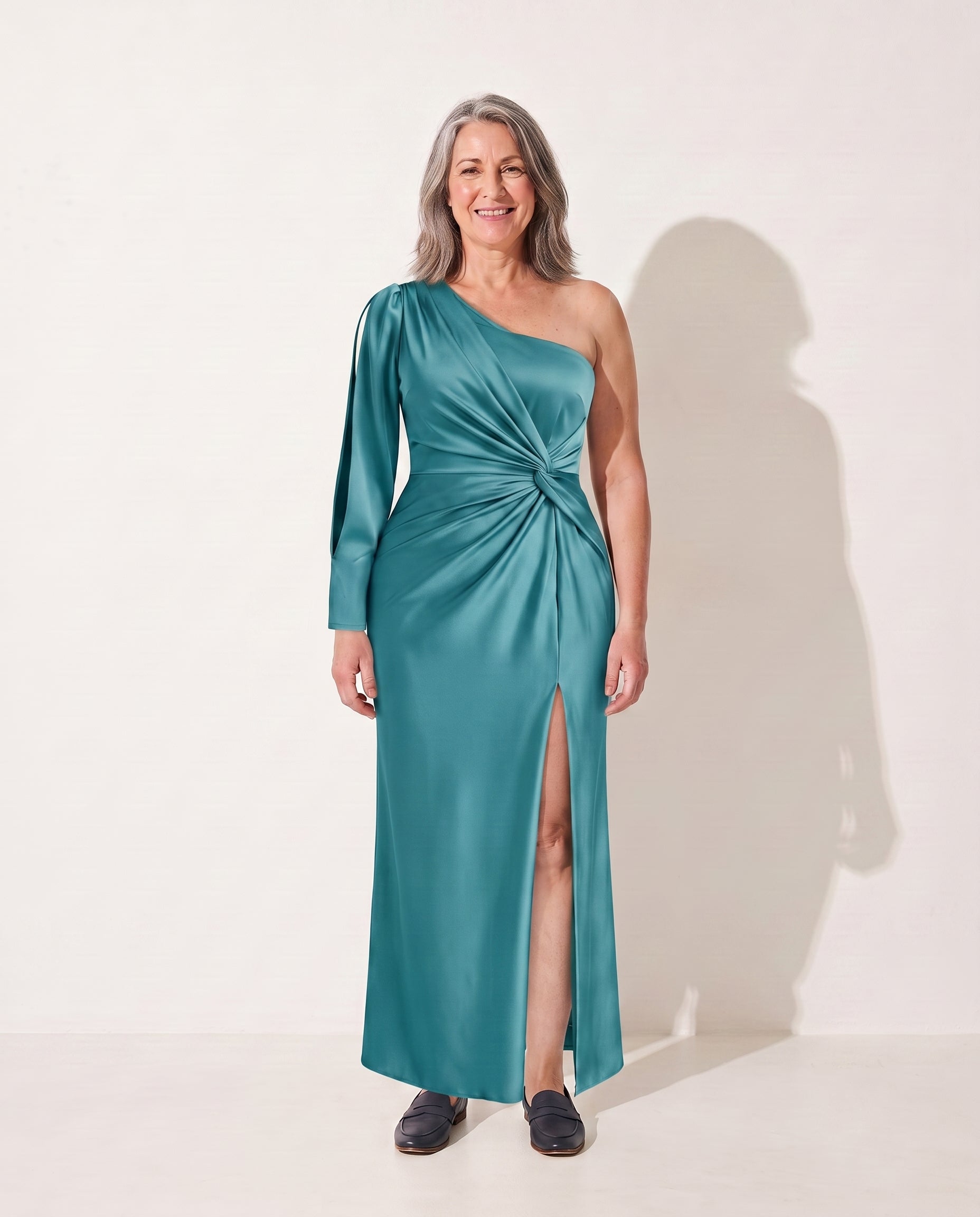Georgiana | One-Shoulder Evening Maxi Dresses — Turquoise