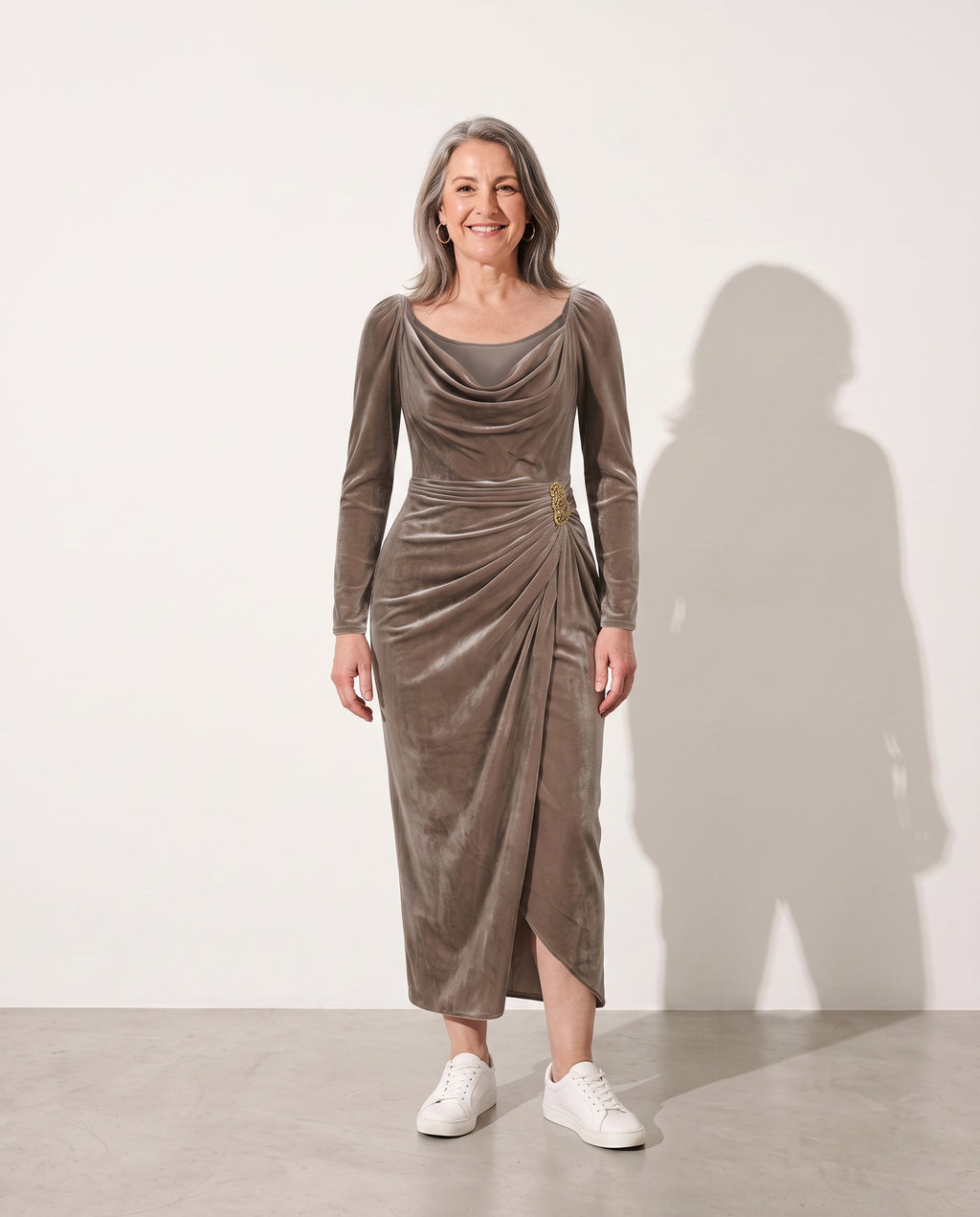 Ophelia | Women's Brown Blush Formal Midi Dress — voorkant