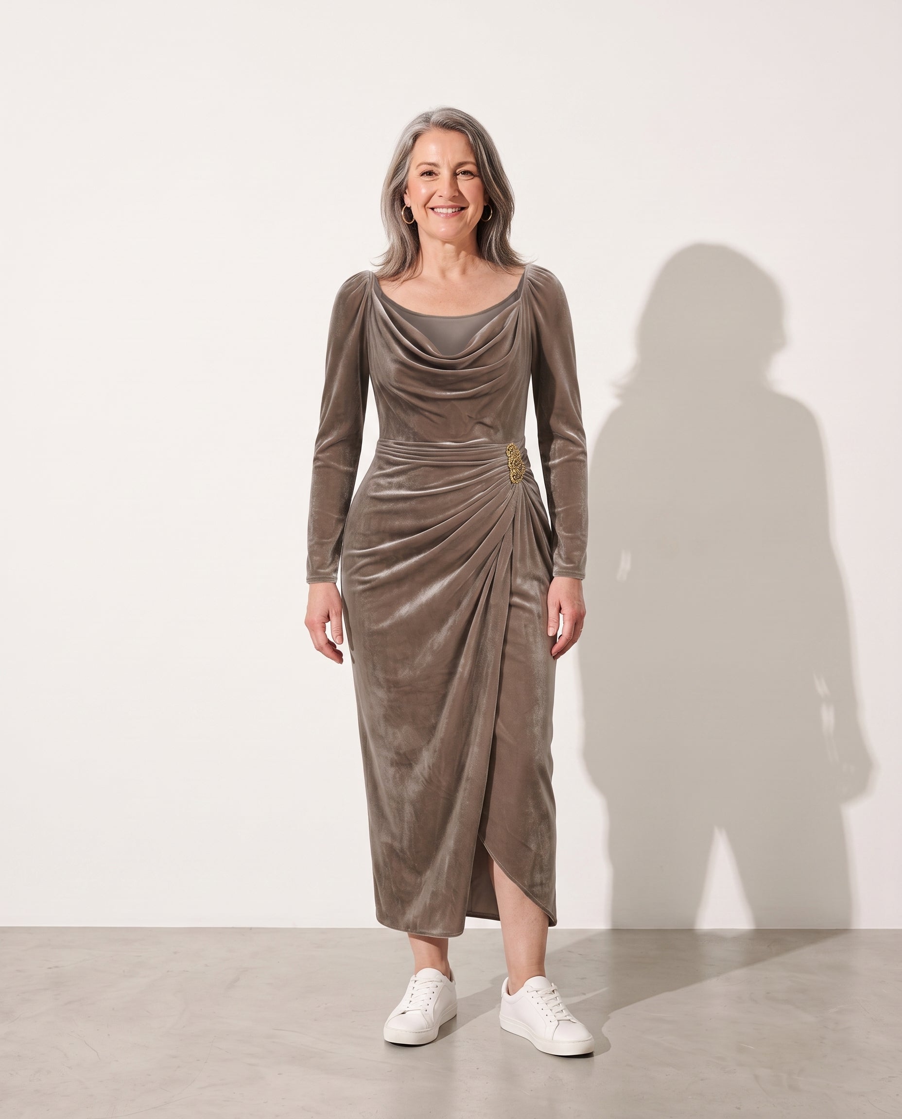 Ophelia | Women's Brown Blush Formal Midi Dress — voorkant