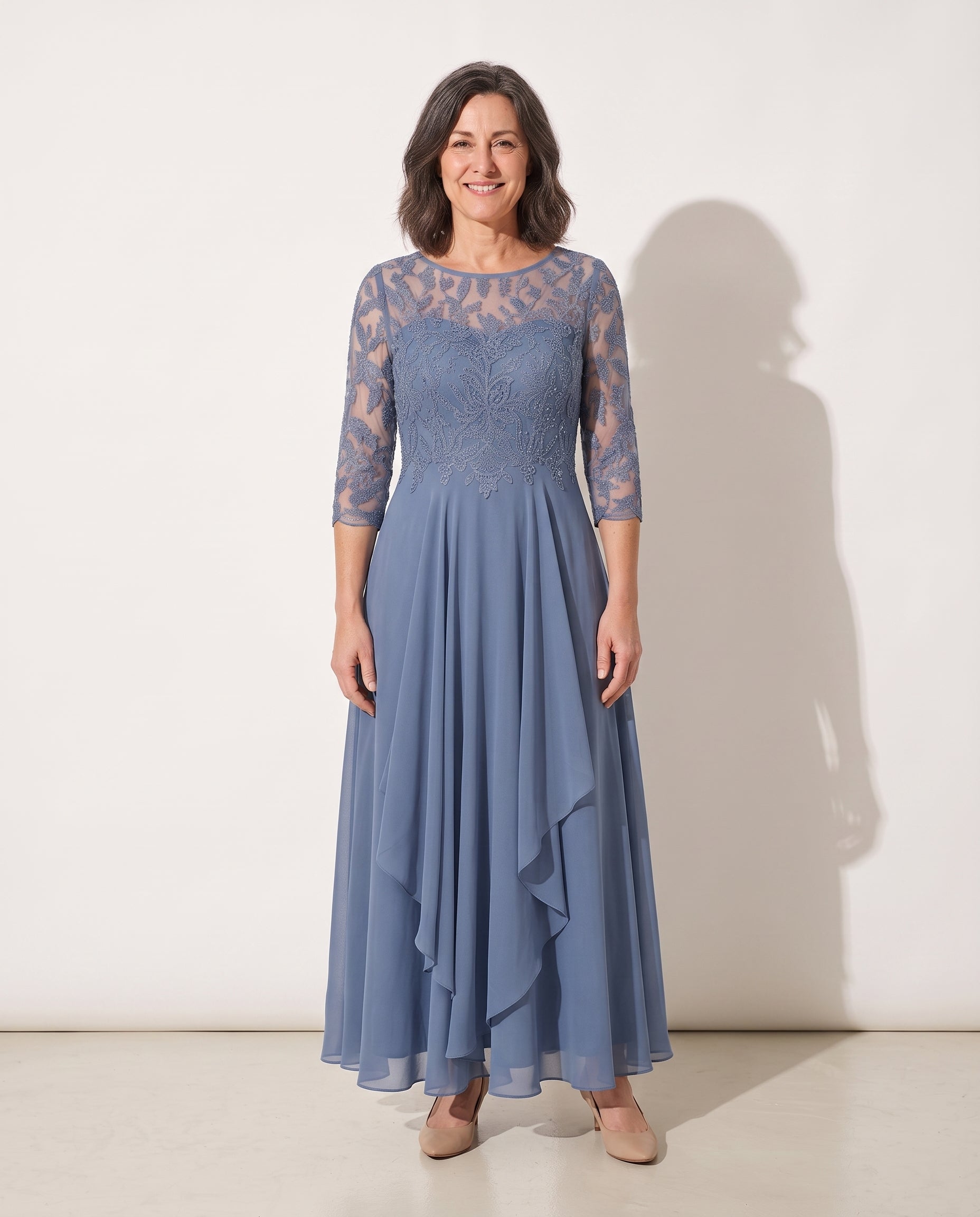 Aurelia | Embroidered Lace Midi Wedding Guest Dress — voorkant