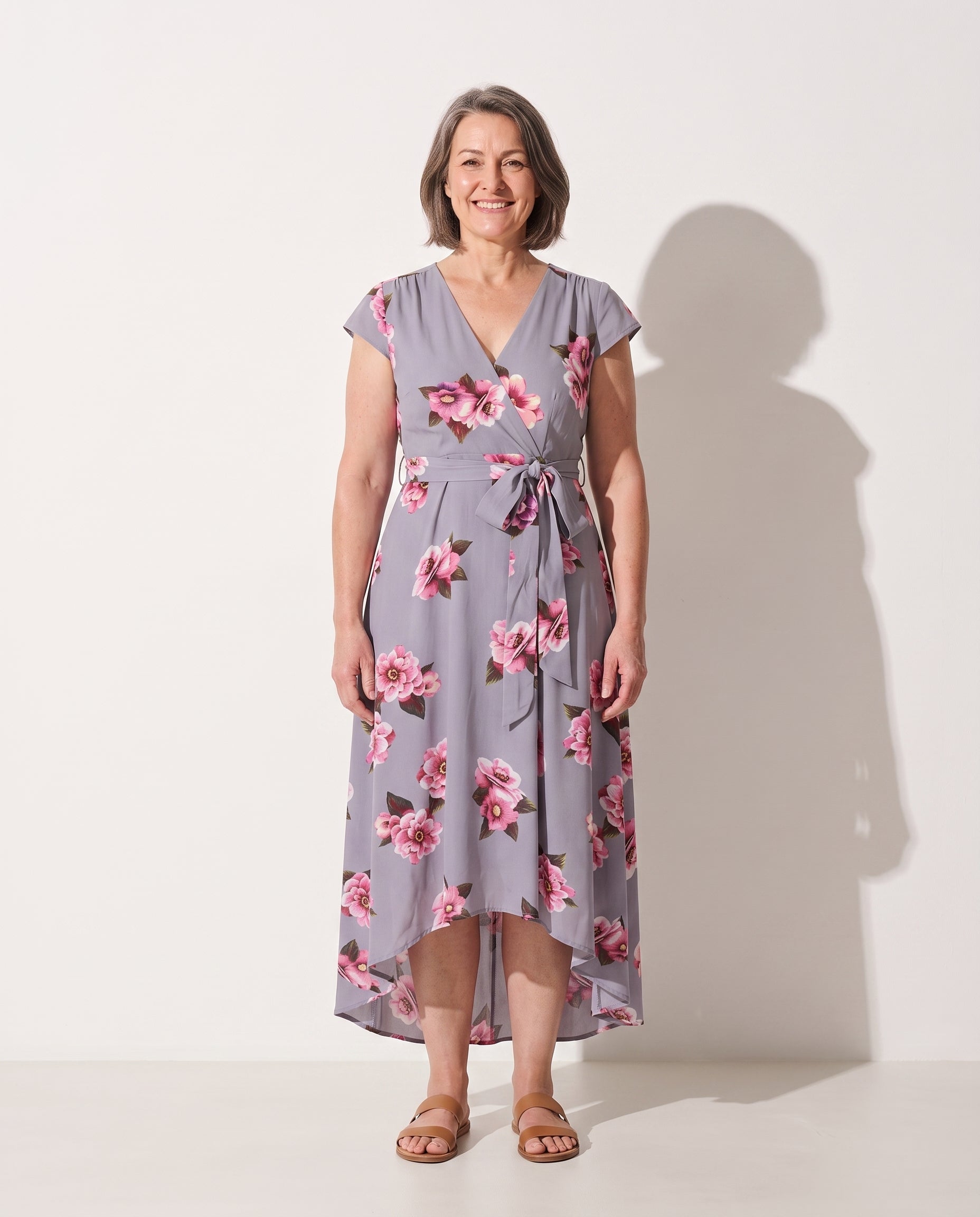 Honorine | Floral Print Maxi Dress Grey Wedding Guest Occasion — voorkant