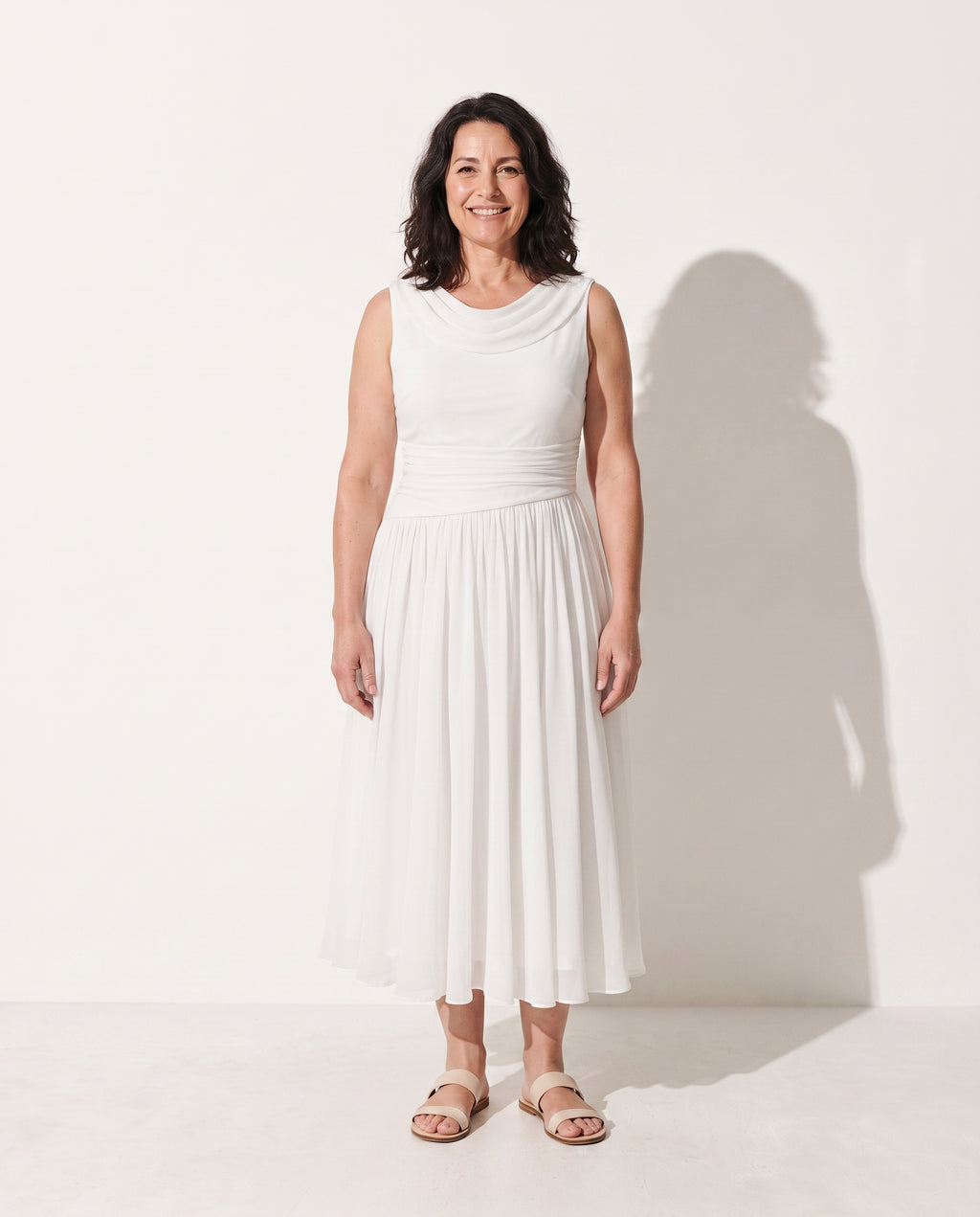 Sabine | Long Sleeve Pleated Midi Dress for Weddings & Occasions — voorkant