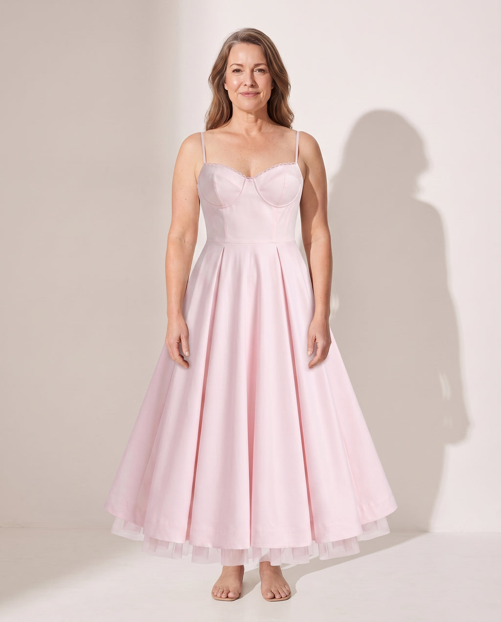 Oriane | Formal Corset Midi Dress with Full Skirt — voorkant