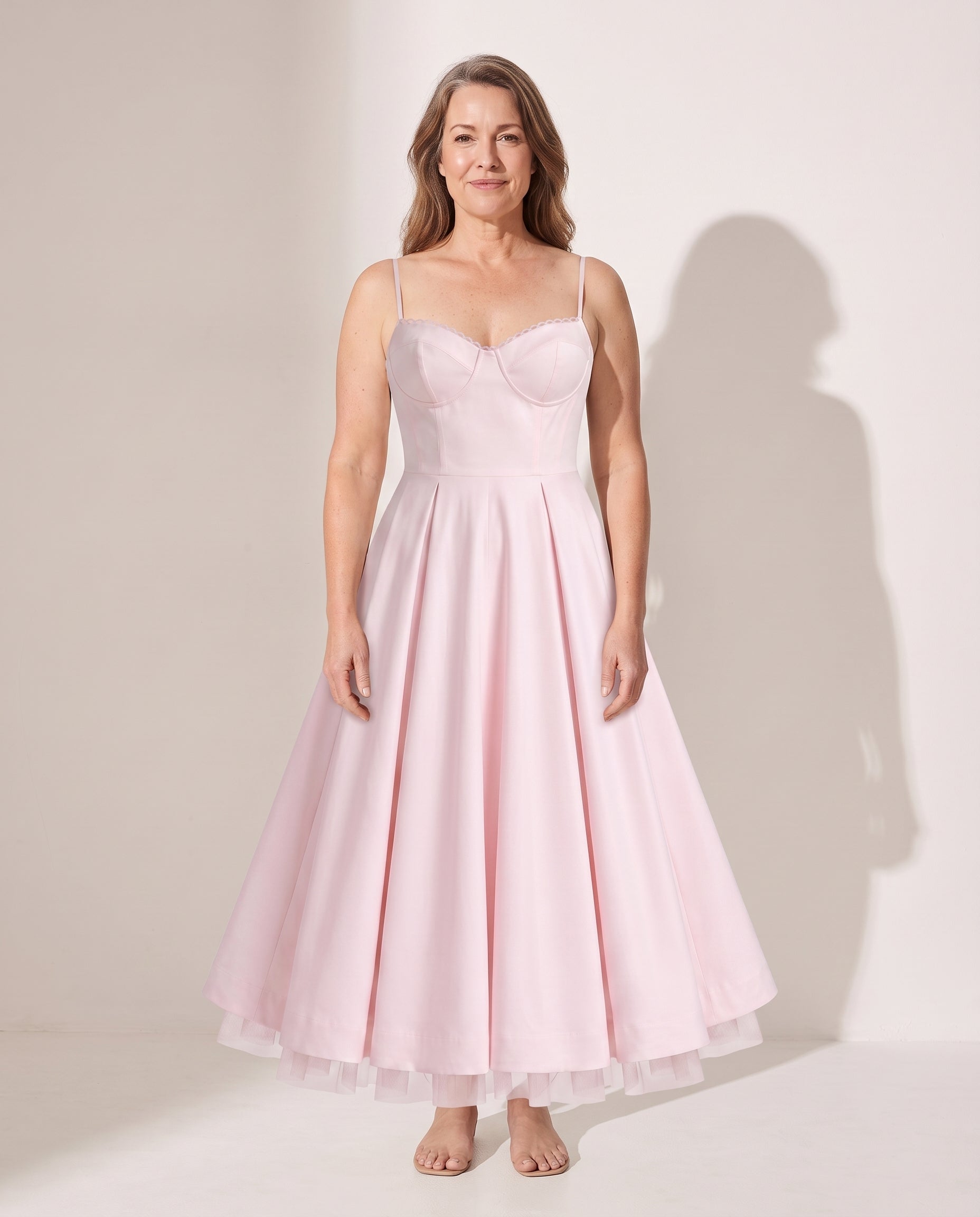 Oriane | Formal Corset Midi Dress with Full Skirt — voorkant