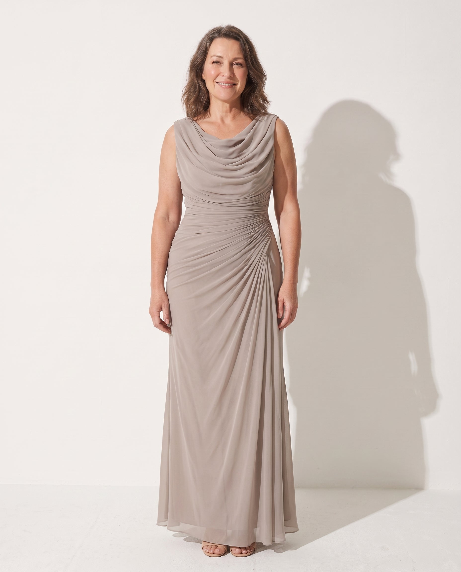 Vivienne | Long Sleeve Wedding Guest Dresses Cowl Neck Maxi — voorkant