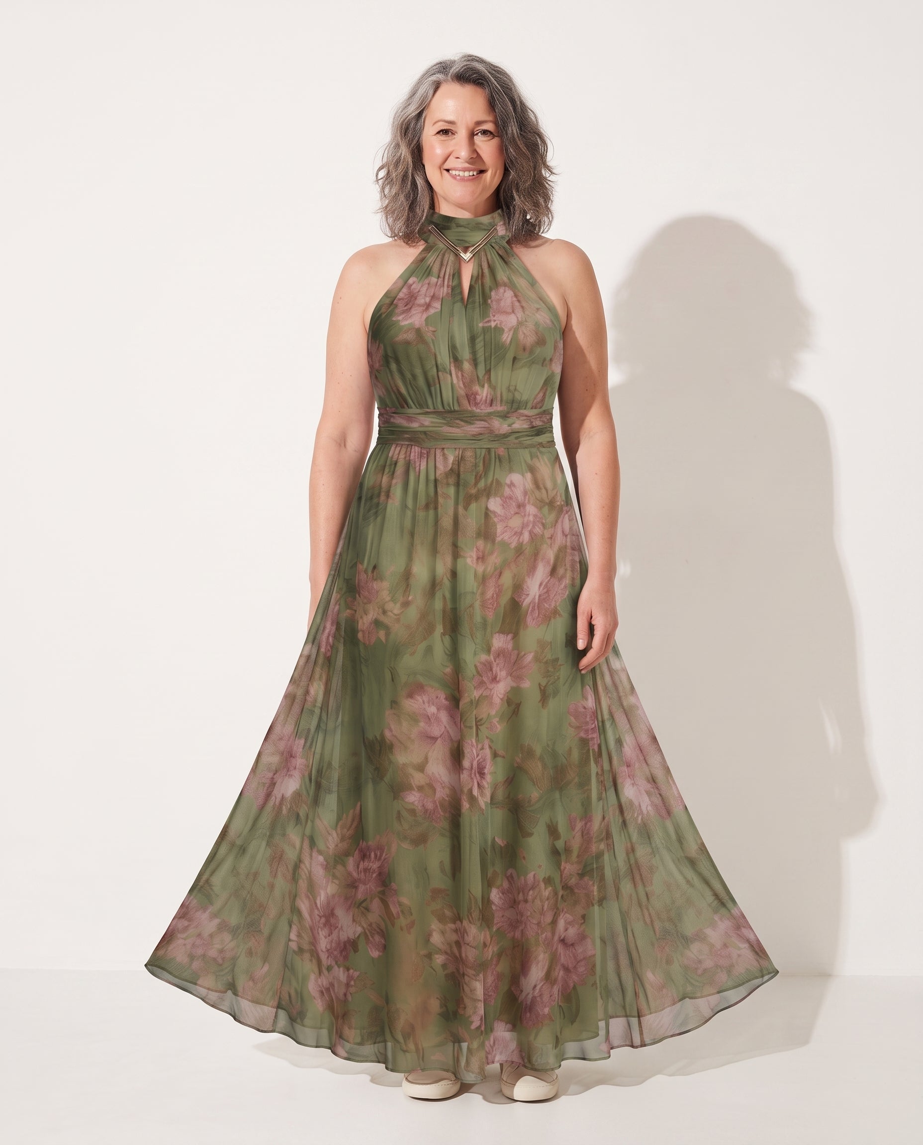 Beatrix | Floral Halter Maxi Autumn Wedding Guest Dresses — voorkant