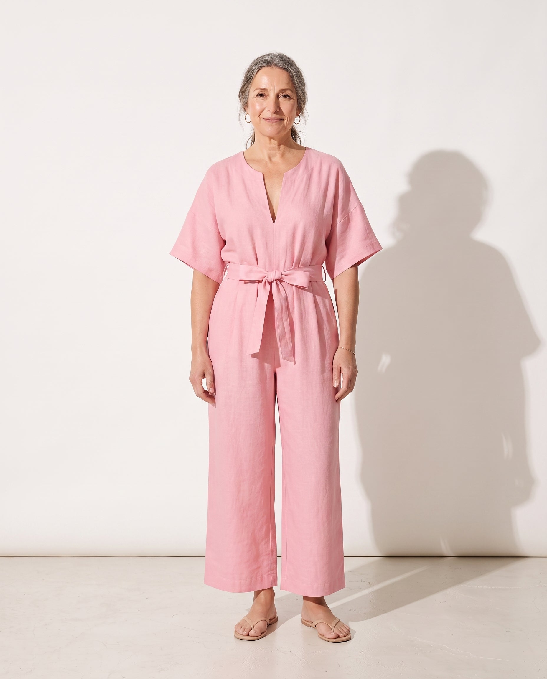 Rosalind | Strapless Wide Leg Linen Jumpsuit — voorkant