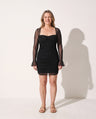 Cosima | Black Ruched Bodycon Mini Dress Long Sleeve Cocktail