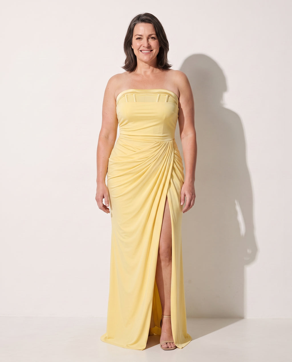 Josephine | Long Sleeve Wedding Guest Dresses Strapless Maxi — voorkant