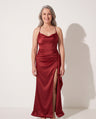 Thalia | Black Ruched Satin Bodycon Maxi Dress Wedding Guest