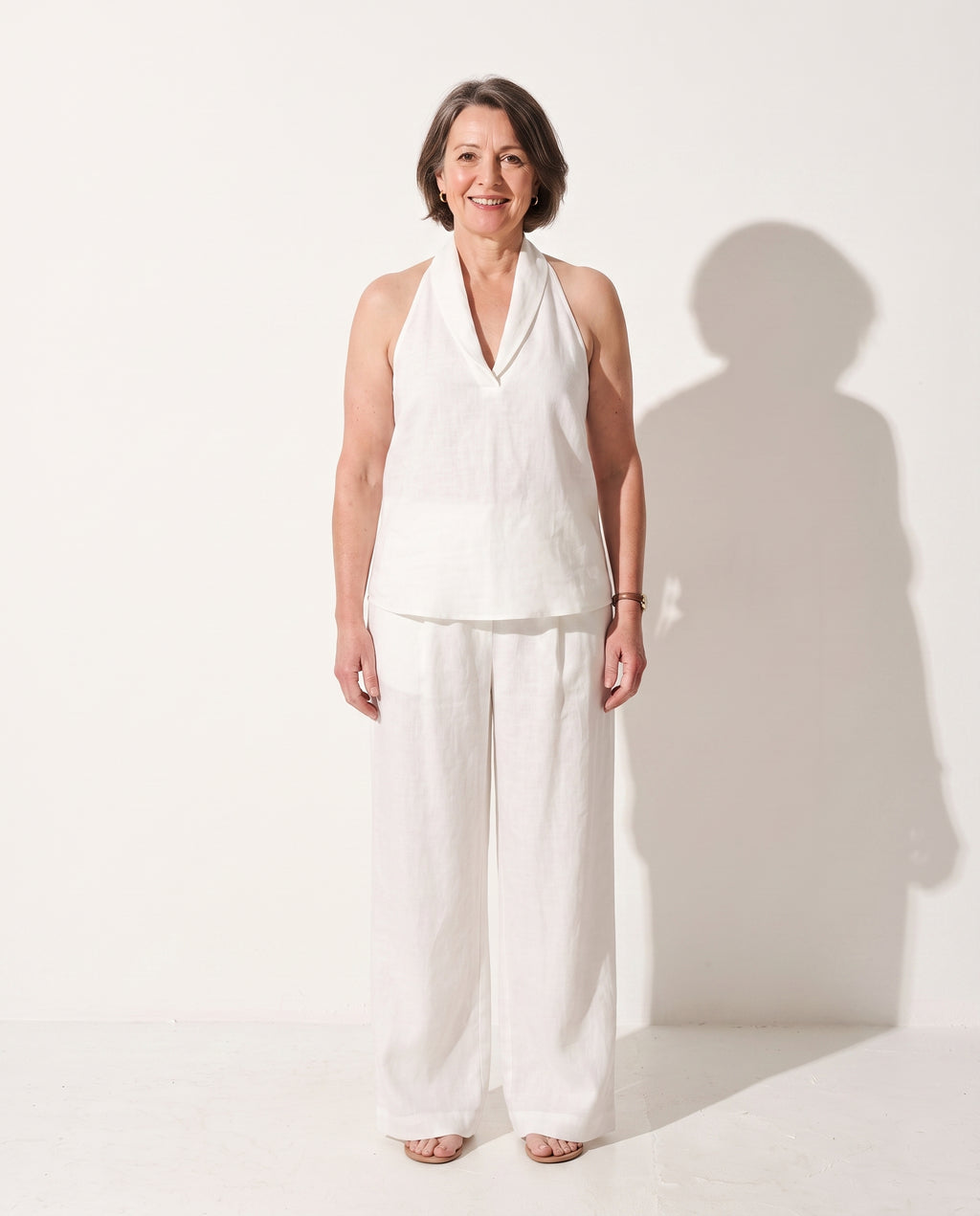 Mirabelle | Camel Wide Leg Trousers Halterneck Co-Ord Set — voorkant