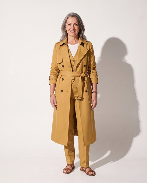 Agathe | Womens Leather Trench Coat Belted Longline — voorkant