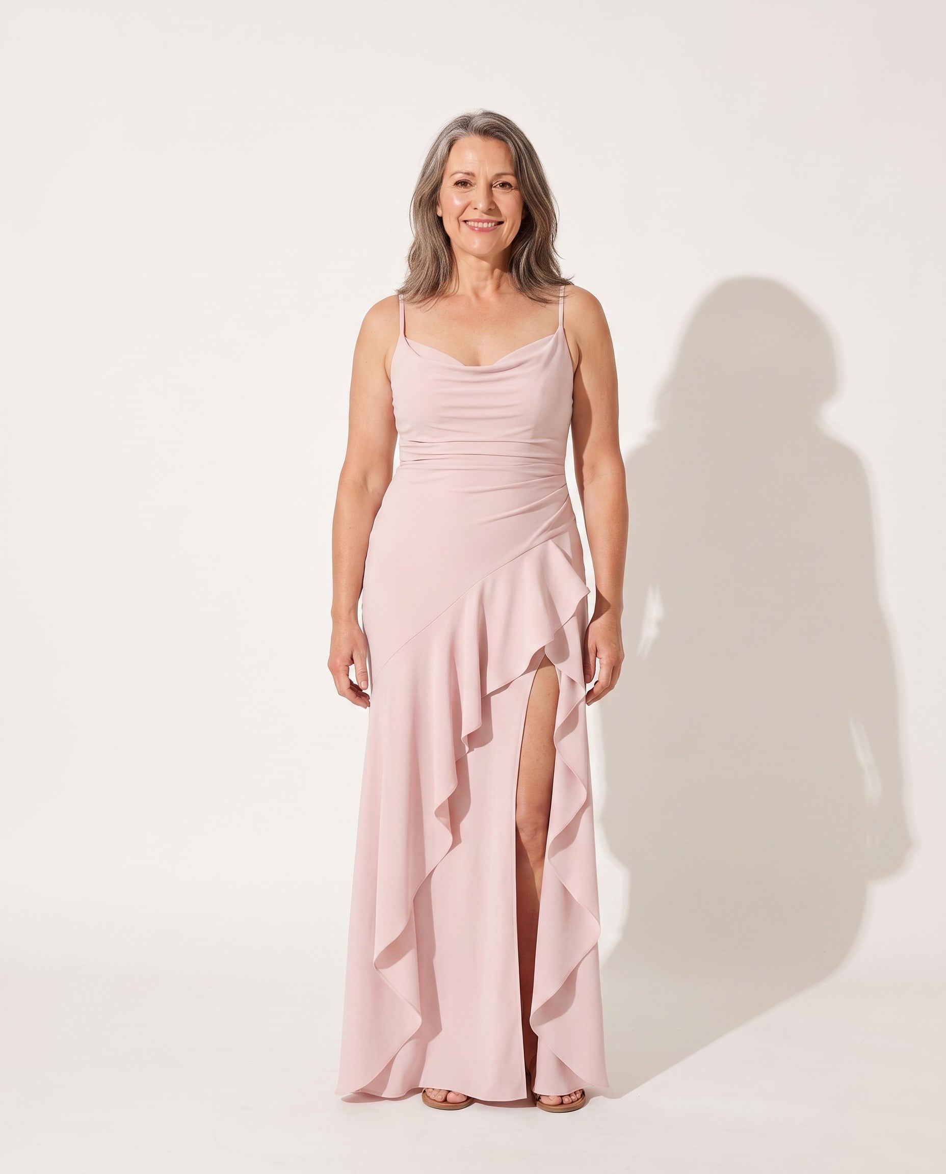 Constance | Long Sleeve Satin Maxi Dress Evening Formal — voorkant