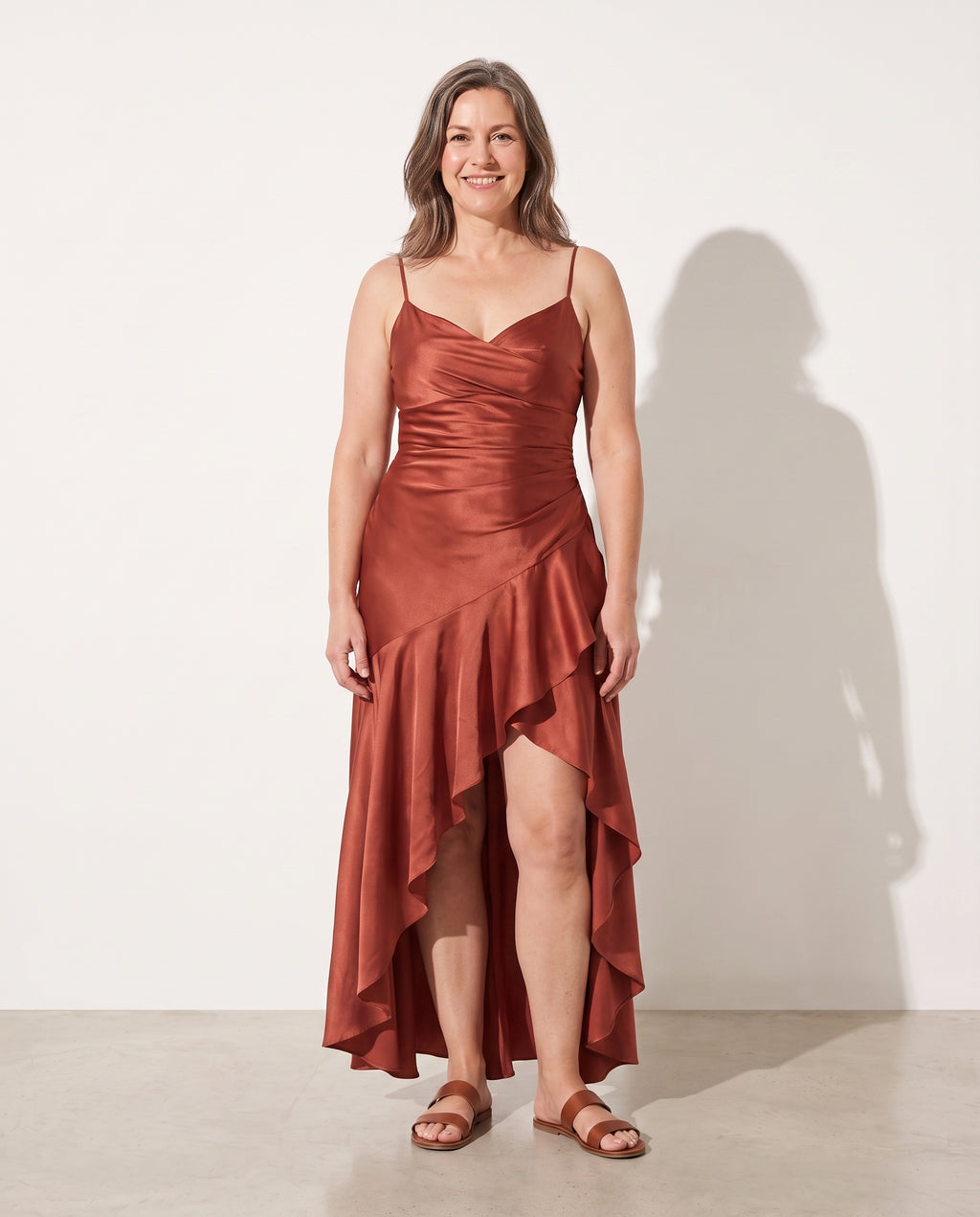 Penelope | Women Cowl Neck Satin Slip Maxi Wedding Guest Dress — voorkant