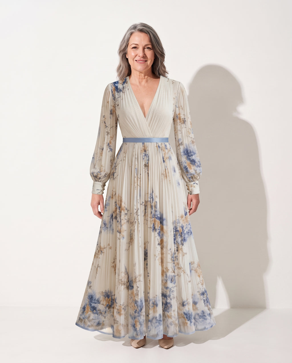 Floriane | Long Sleeve Floral Maxi Wedding Guest Dresses — voorkant