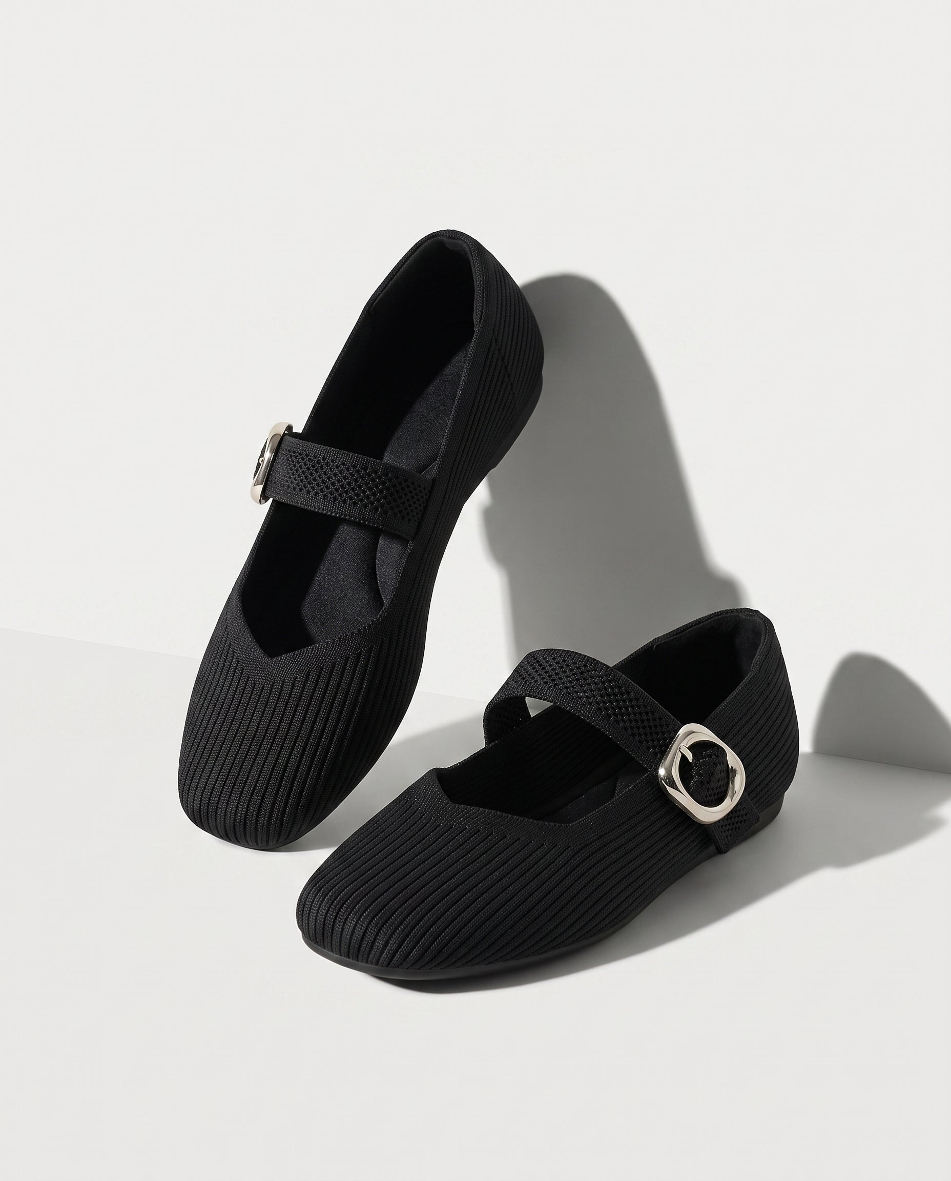 Berenice | Womens Square Toe Knit Mary Jane Buckle Boots — voorkant