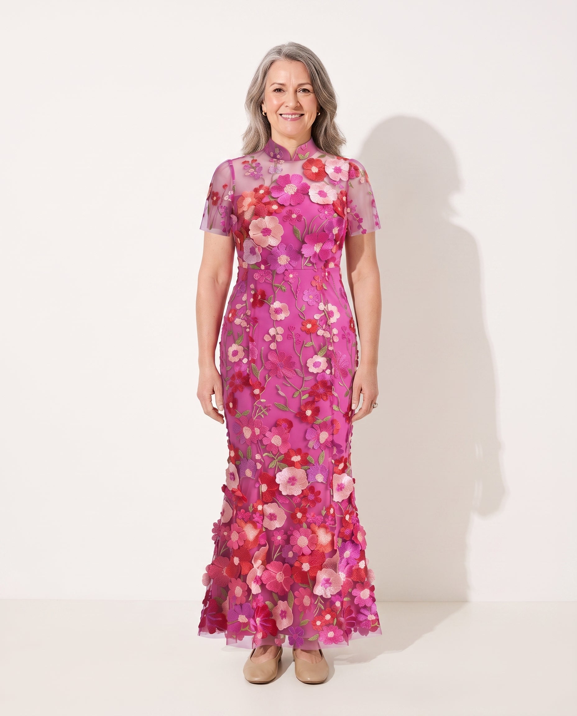 Adeline | Floral Autumn Wedding Guest Dresses Midi Appliqué — voorkant
