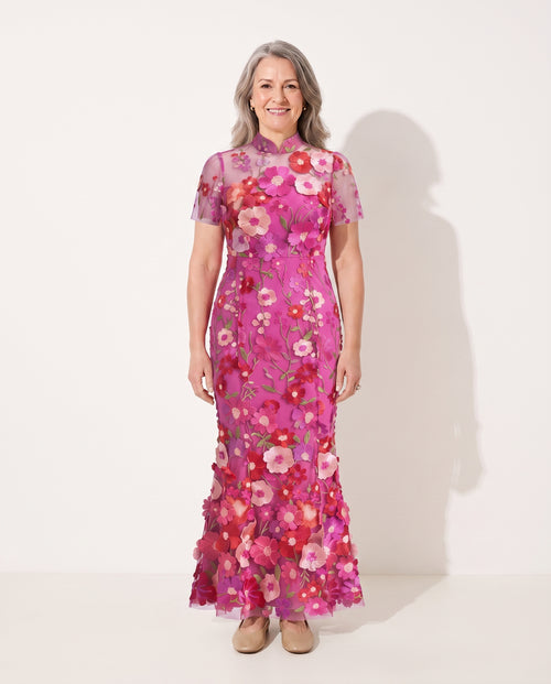 Adeline | Floral Autumn Wedding Guest Dresses Midi Appliqué — voorkant