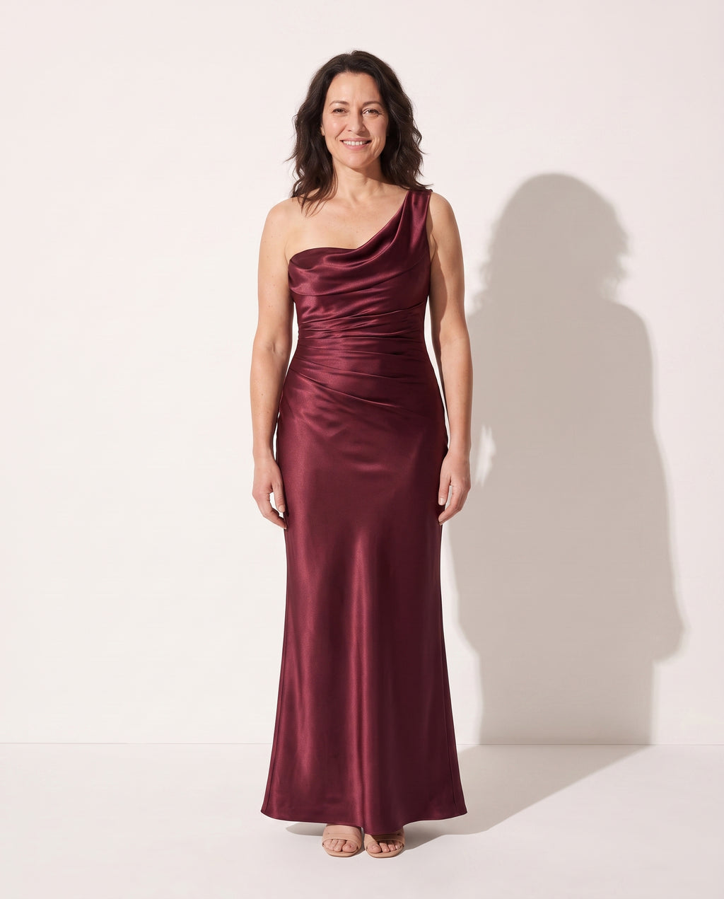 Rosaline | Long Sleeve Satin Dress Corset Maxi Evening Gown — voorkant