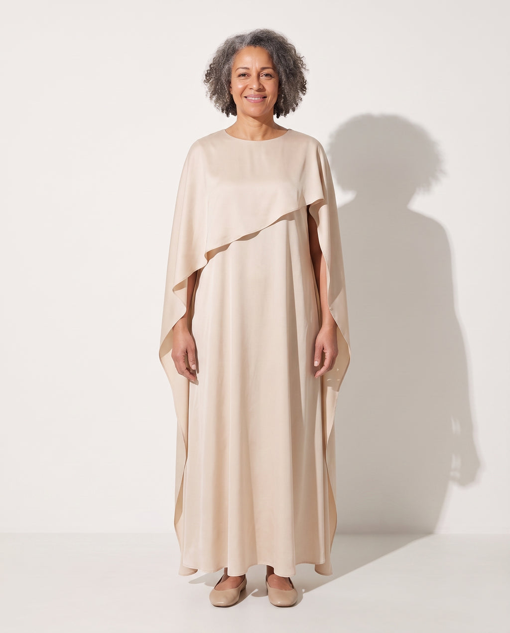 Faustine | Draped Cape Evening Maxi Dresses Floor Length — voorkant
