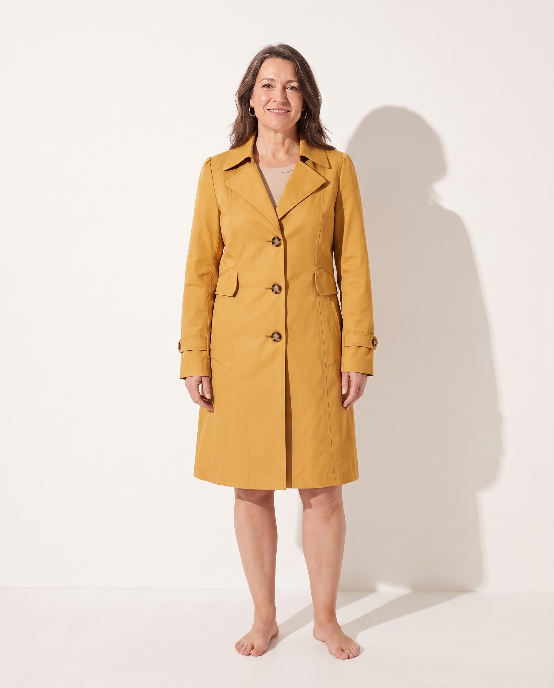 Delphine | Womens Leather Trench Coat Tailored Long Jacket — voorkant