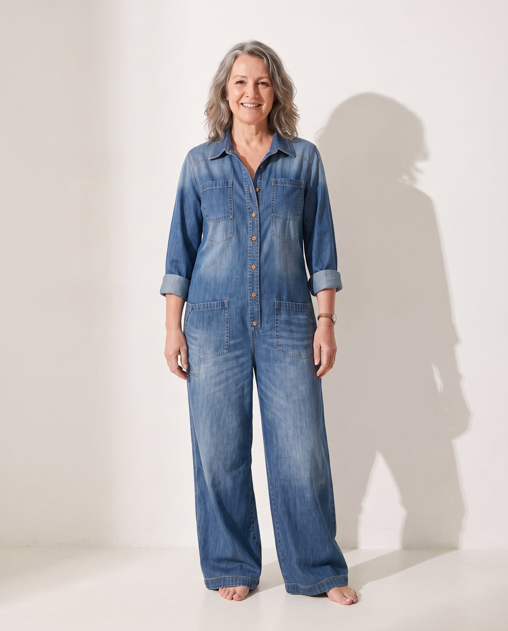 Eulalie | Long Sleeve Wide Leg Jumpsuit Casual One-Piece — voorkant