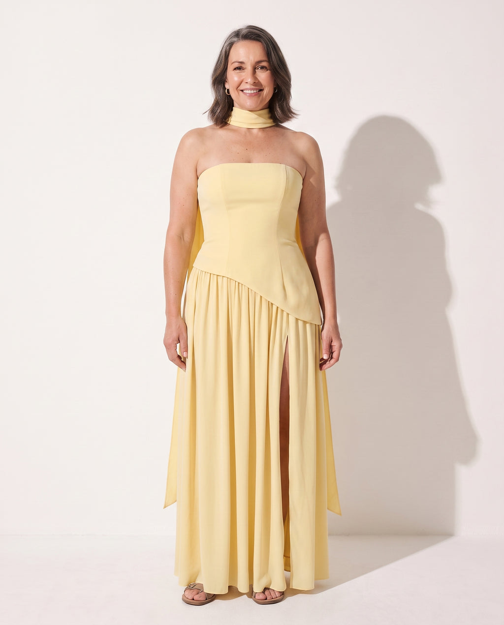 Margaux | Black Strapless Corset Maxi Dress With Scarf Neck — voorkant