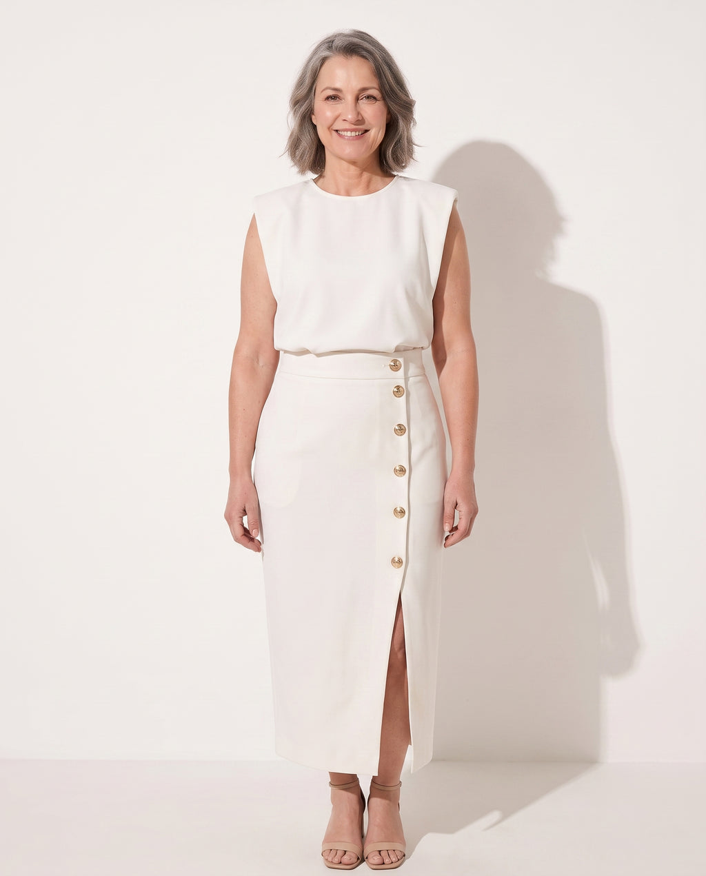 Octavia | Women Formal Midi Dress With Button Slit Detail — voorkant