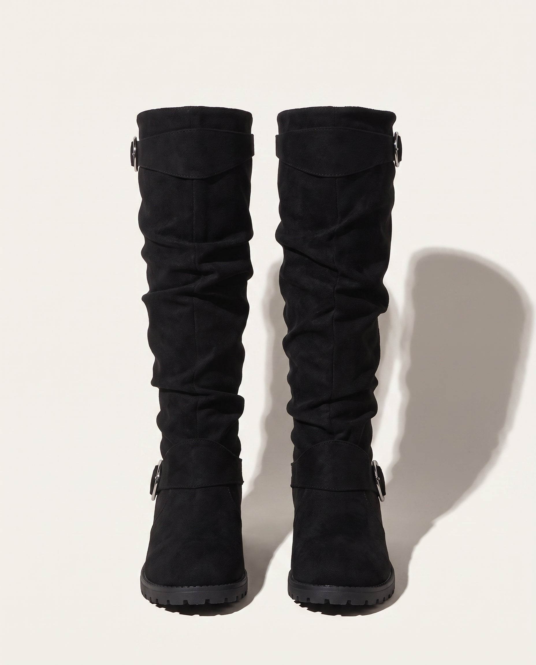 Sidonie | Slouchy Knee High Chunky Wide Fit Boots — voorkant