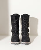 Cordelia | Black Leather Winter Snow Boots With Knit Cuff