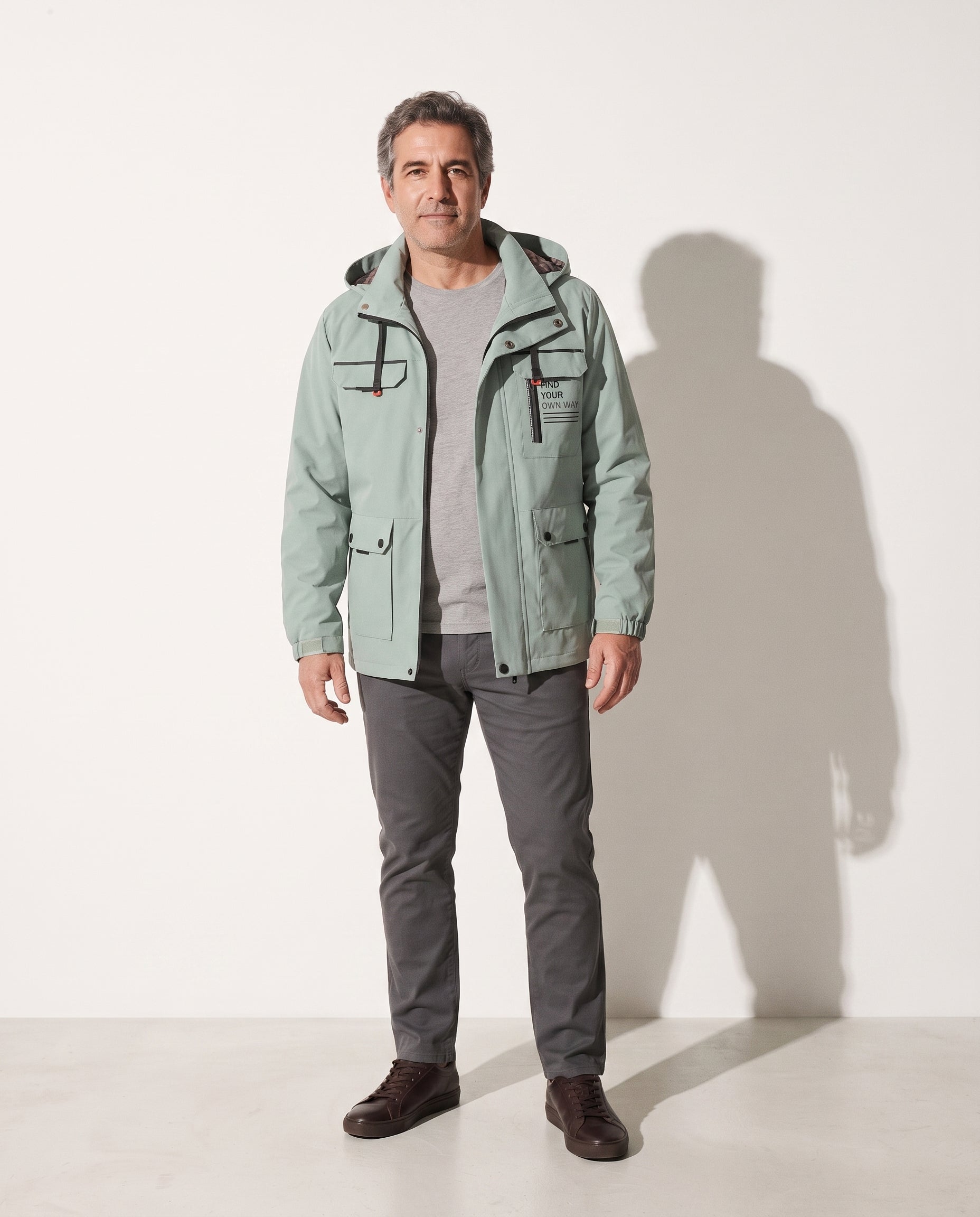 Percival | Men Winter Puffer Jacket Coat Hooded Leather Trim — voorkant