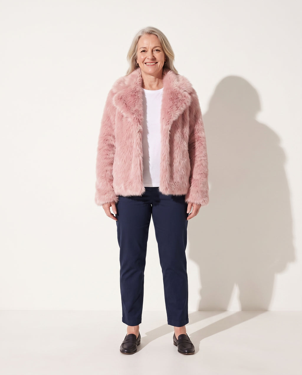 Honorine | Faux Fur Winter Jacket Black White Puffer Style — voorkant