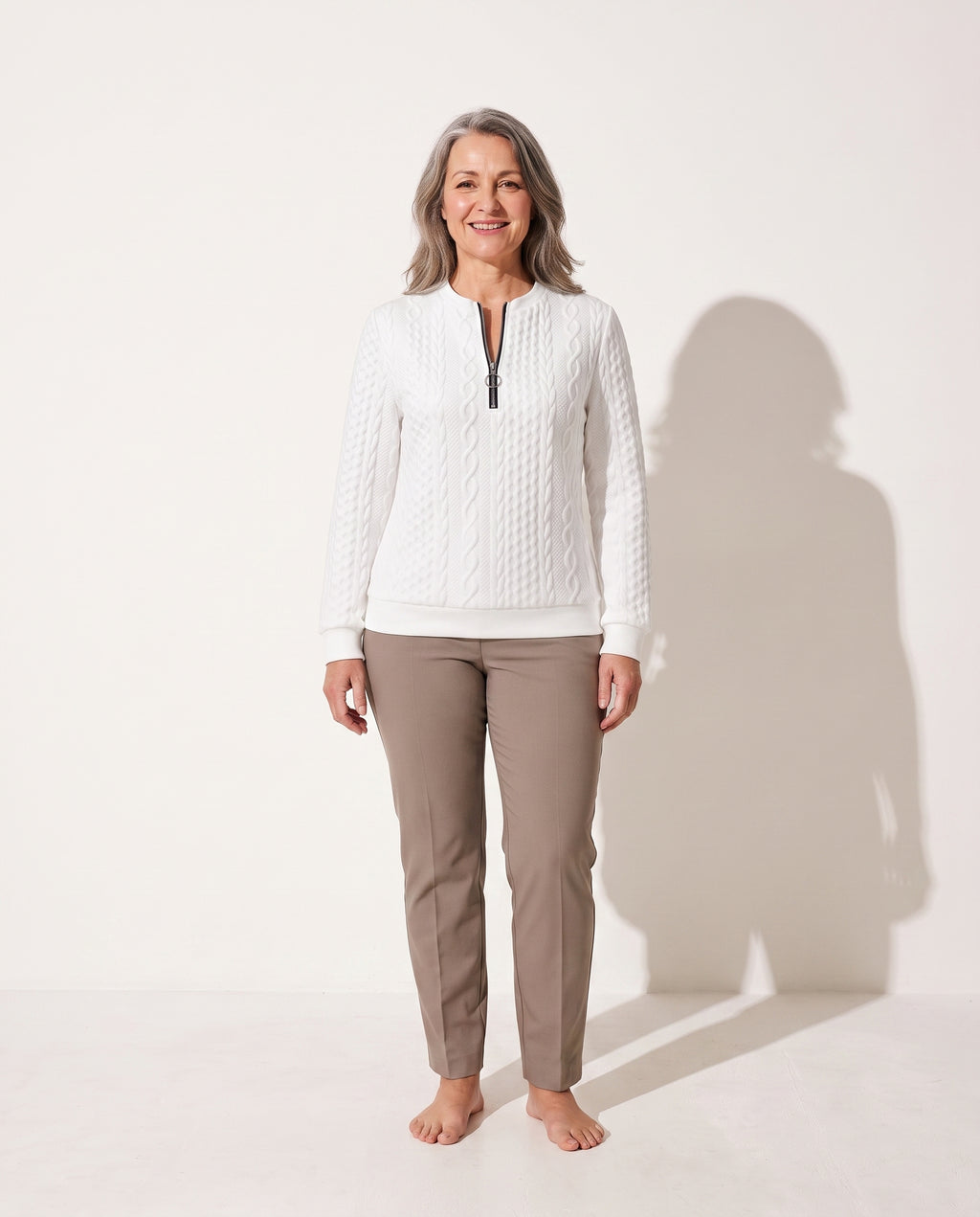 Hermione | Cable Knit Half Zip Chunky Knitted Sweater — voorkant