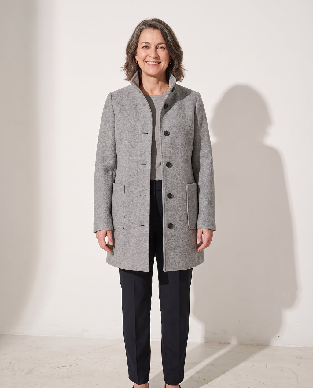 Faustine | Pink Cream Camel Brown Wool Coat with Hood — voorkant