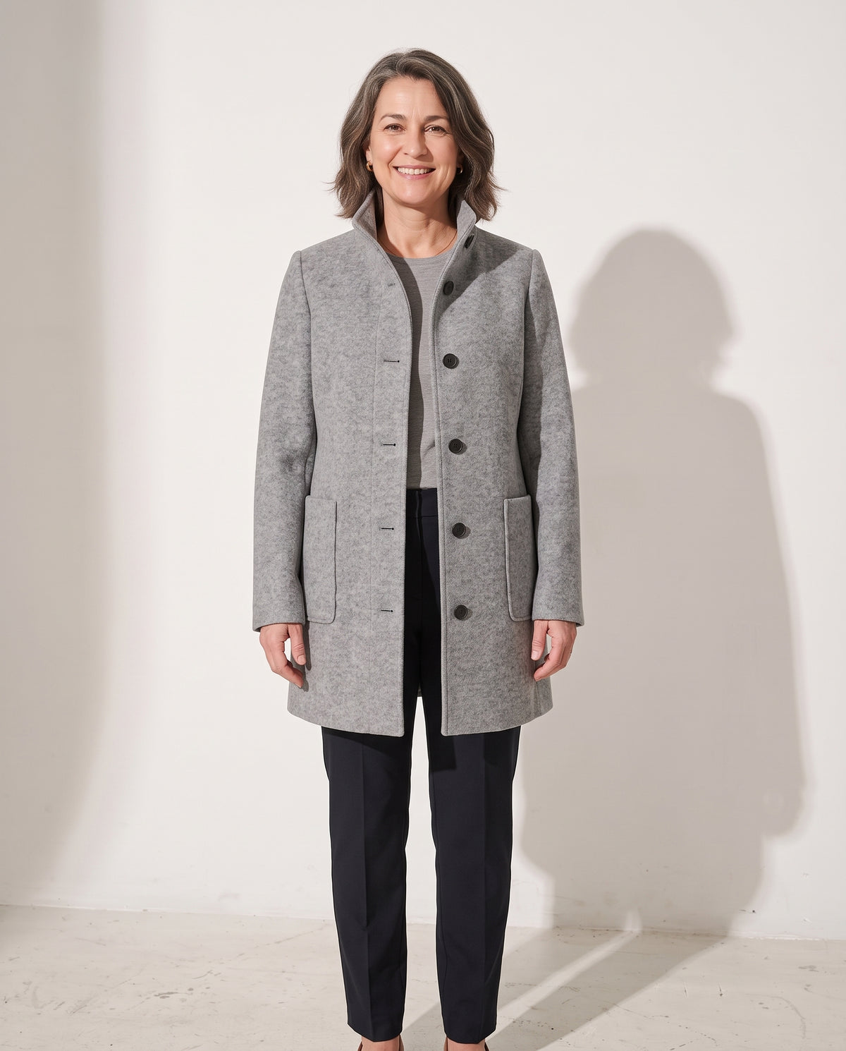 Faustine | Pink Cream Camel Brown Wool Coat with Hood — voorkant