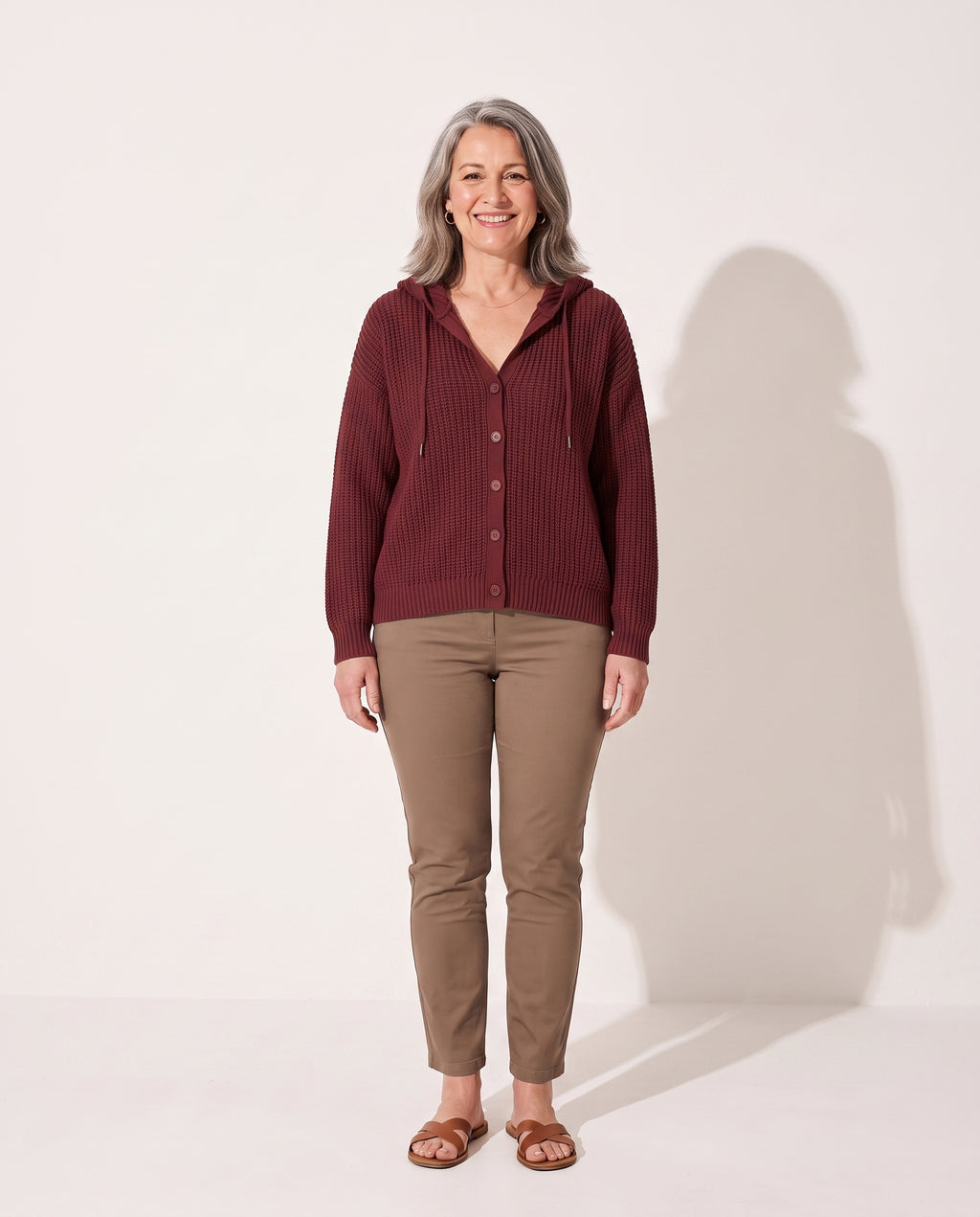 Evangeline | Chunky Cable Knit Ribbed Cream Cardigan — voorkant