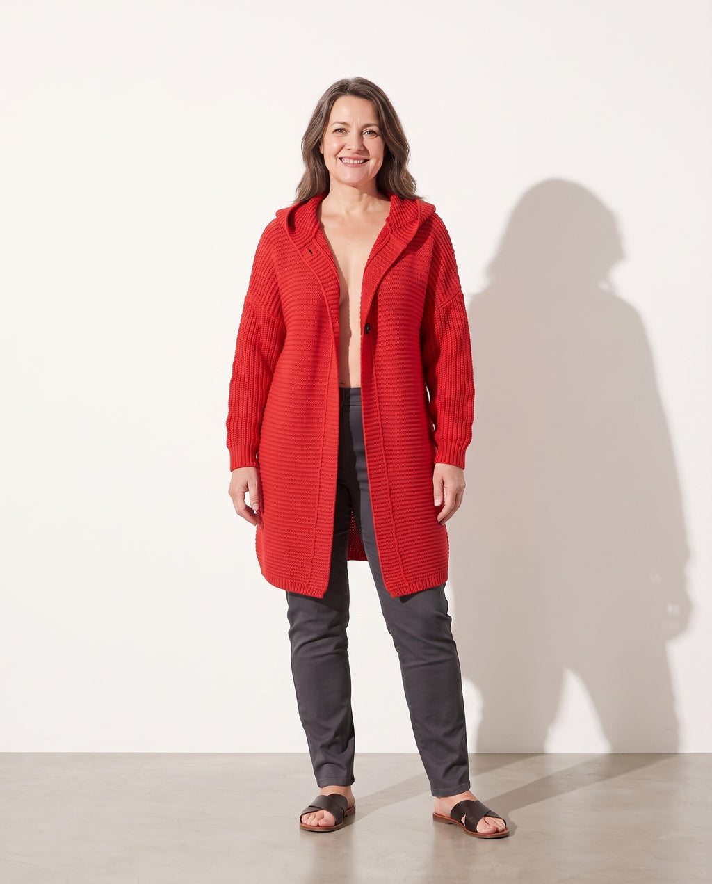 Isadora | Oversized Cable Knit Hooded Long Sweater Cardigan — voorkant