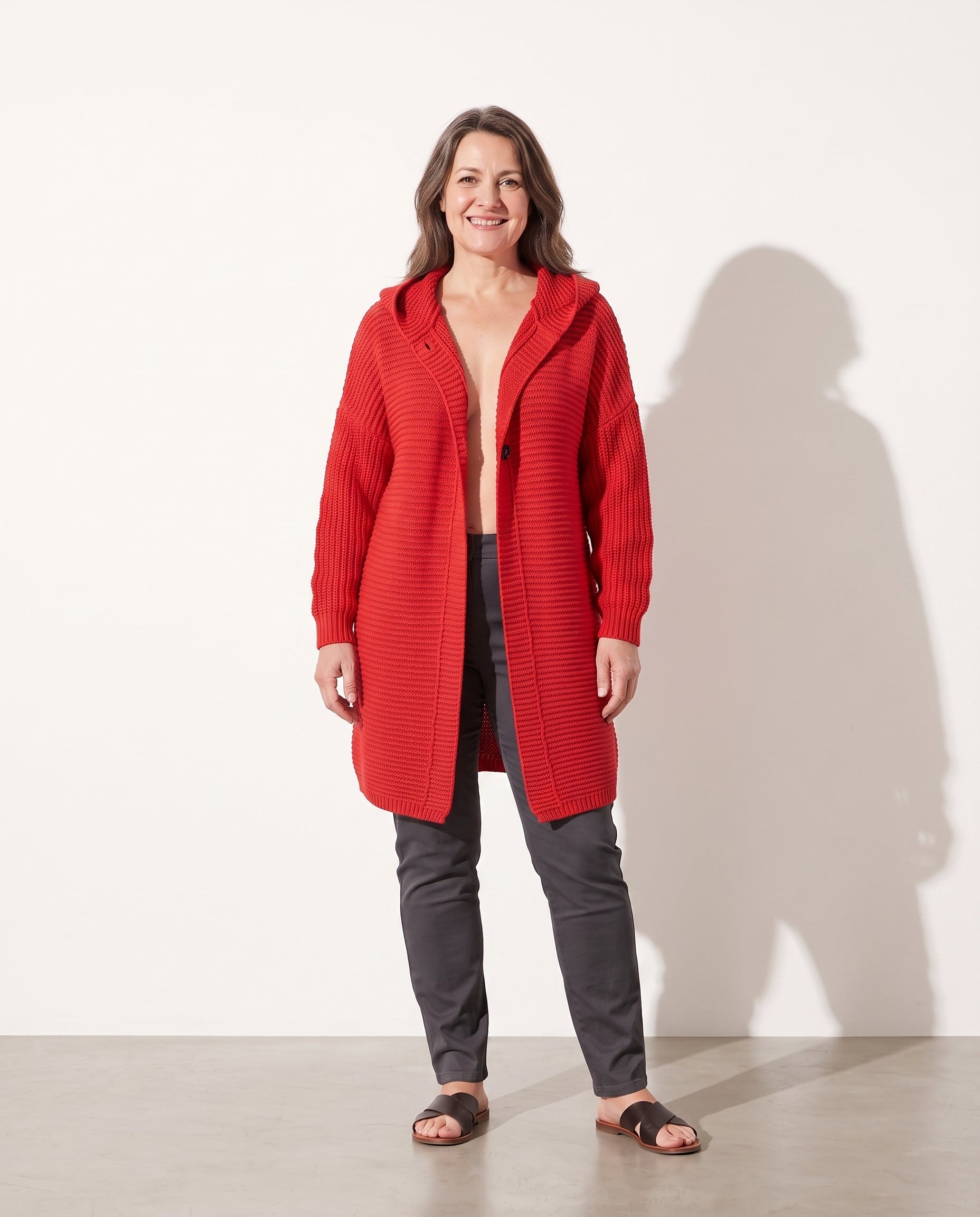Isadora | Oversized Cable Knit Hooded Long Sweater Cardigan — voorkant