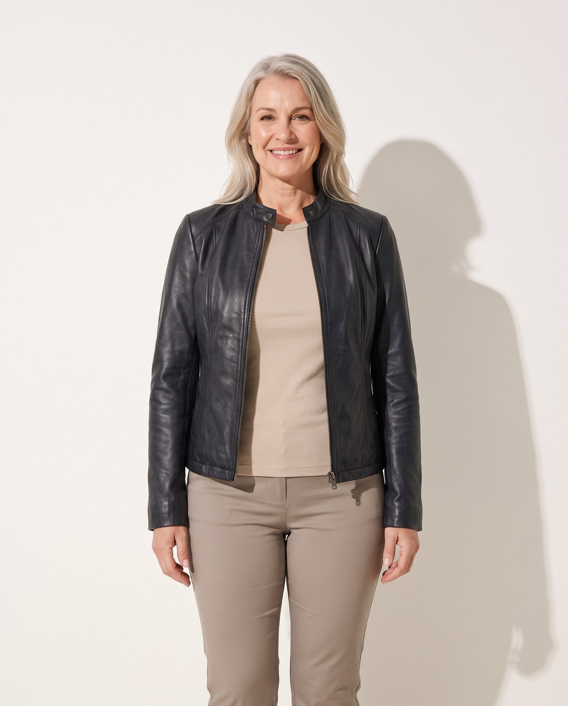 Ninon | Black Leather Biker Bomber Jacket For Every Occasion — voorkant
