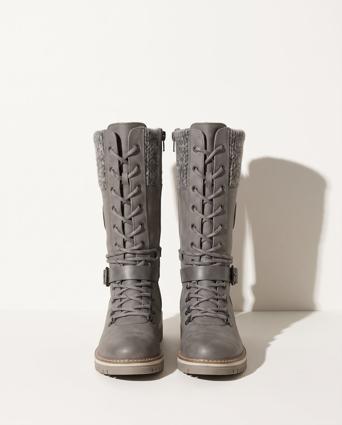 Lucienne | Black Brown Winter Wide Calf Low Heel Lace Boots — voorkant