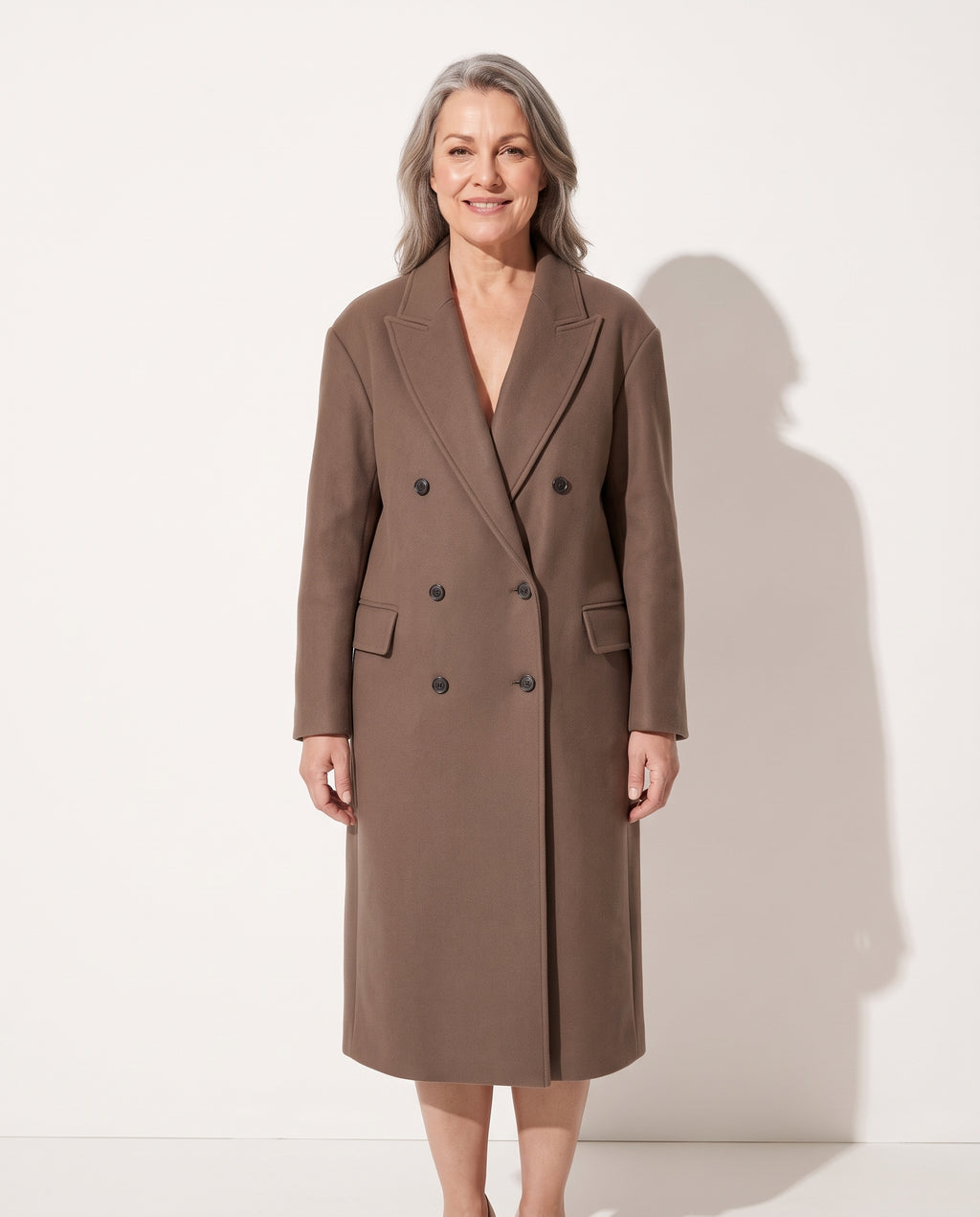 Mirabelle | Longline Double Breasted Black Puffer Long Coat — voorkant