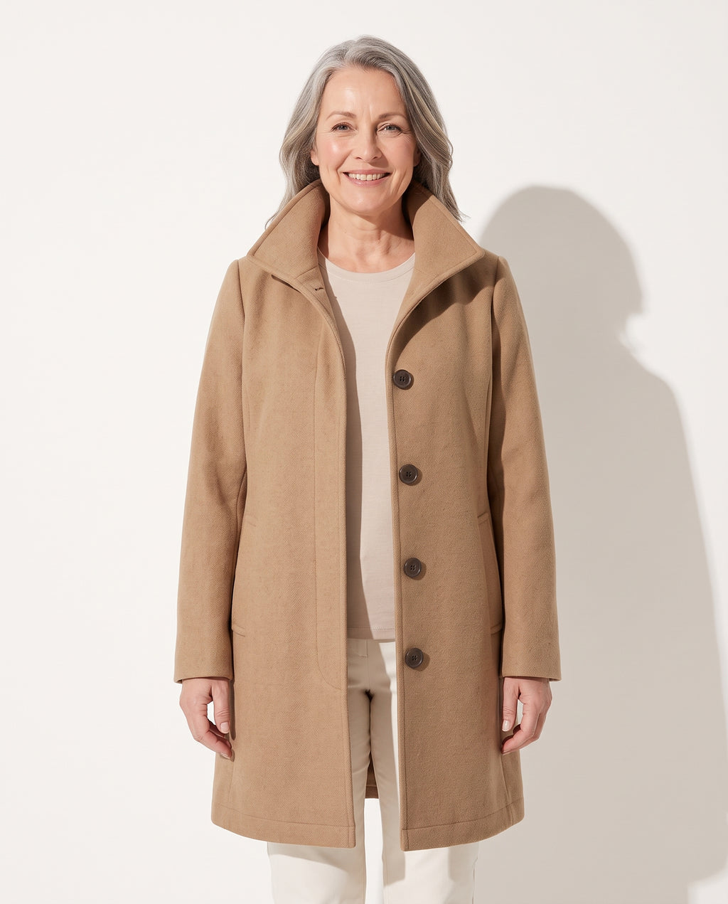 Oceane | Black Long Winter Coat Full Length Button Front — voorkant