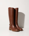 Vivienne | Black Leather Knee High Riding Boots With Ankle Strap