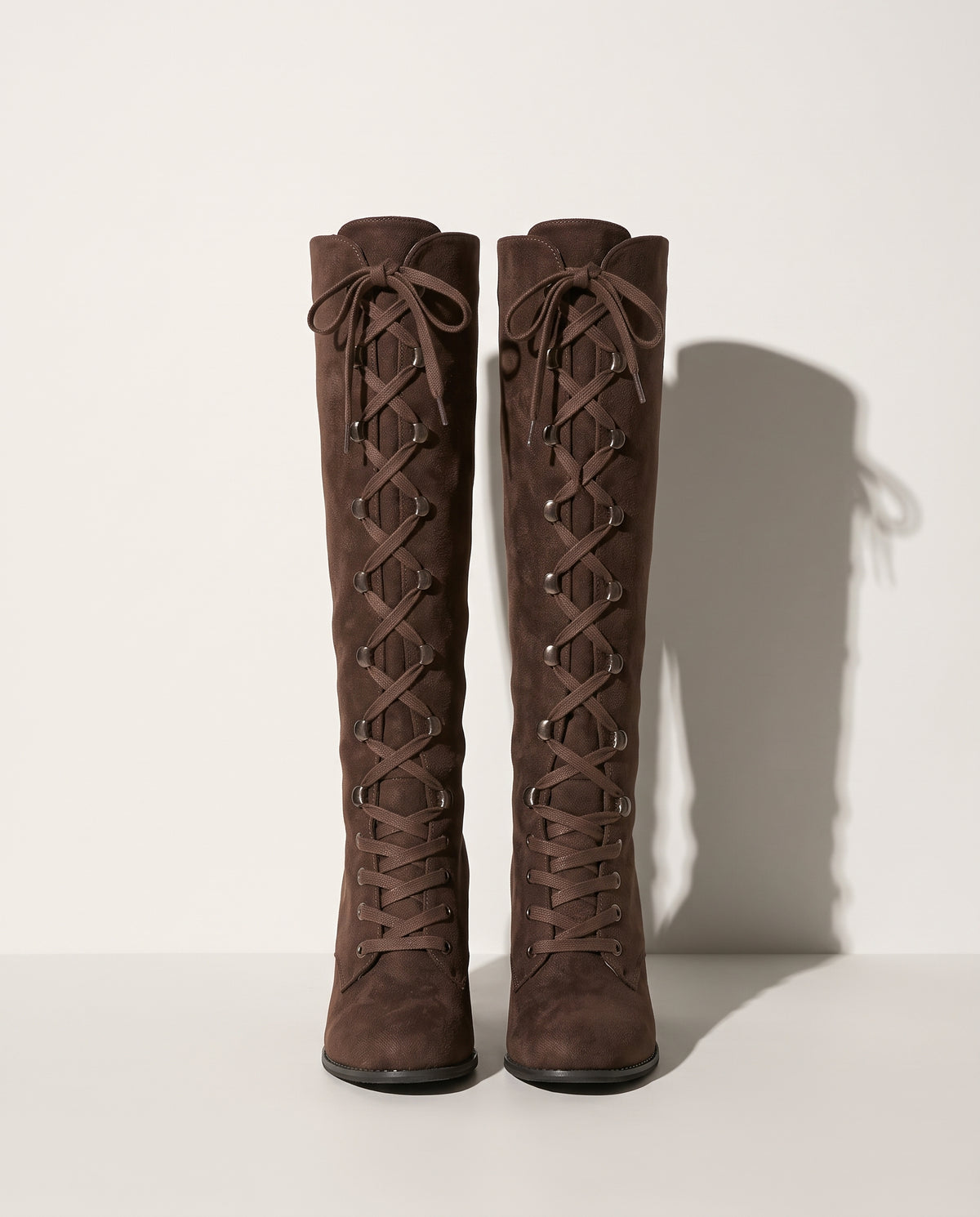 Arabella | Black Brown Lace Up Leather Block Heel Ankle Boots — voorkant