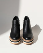 Ophelia | Black Leather Wide Fit Wedge Heeled Platform Chelsea Boots