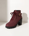 Daphne | Black Chunky Heel Ankle Boots In Leather-Look Flat