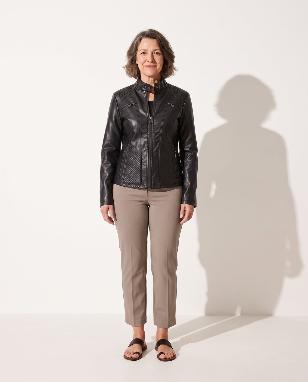 Isadora | Faux Leather Biker Moto Jacket Fur Collar Winter — voorkant